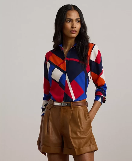 Женская рубашка из крепа классического покроя с принтом Lauren Ralph Lauren blue multi