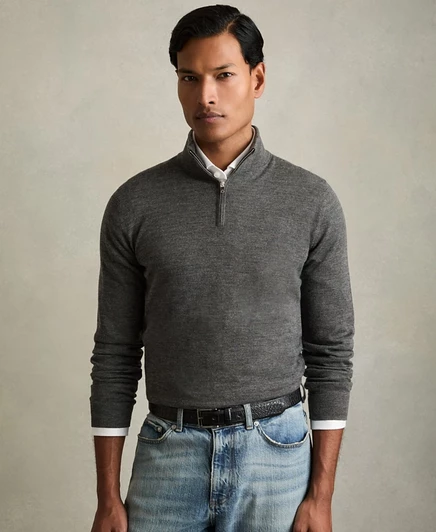 Мужской свитер Reiss из мериносовой шерсти с короткой молнией, серый