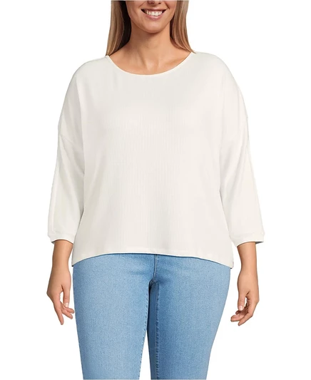 Женский топ Lands End Dolman в рубчик, 3/4, белый