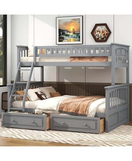 Двухъярусная кровать Streamdale Furniture Twin over Full с выдвижными ящиками, раскладные кровати серого цвета
