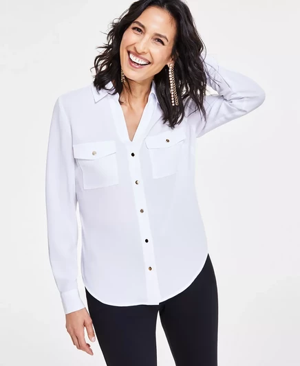  Женская блузка на пуговицах с воротником-стойкой, созданная для Macy's bright white