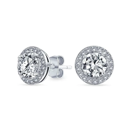 Серьги-гвоздики Bling Jewelry с фианитами, прозрачные