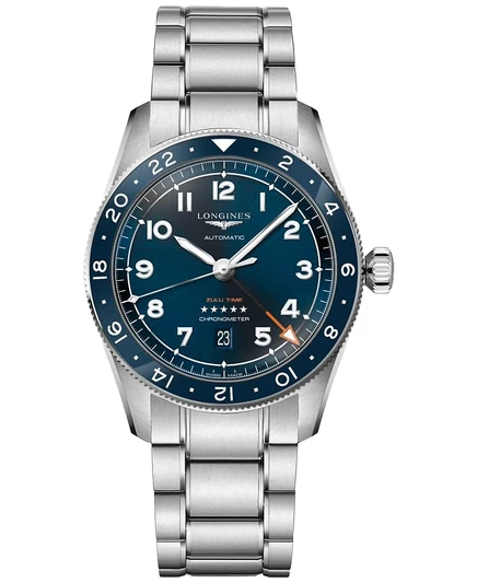 Мужские часы Longines Spirit Zulu Time, сталь, 42 мм, синие