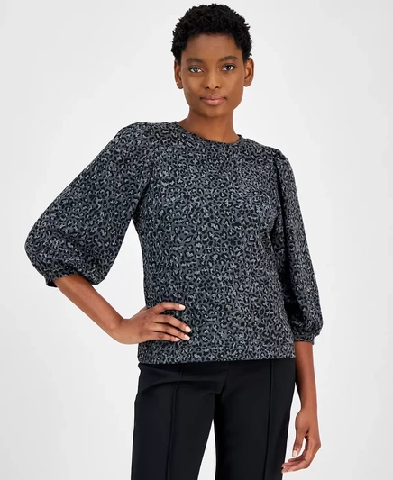 Женский жаккардовый топ Ann Klein с леопардовым принтом medium heather grey