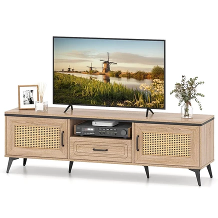 Подставка Costway Boho TV для 65 дюймовых телевизоров Современный развлекательный центр с 2 выдвижными ящиками для хранения