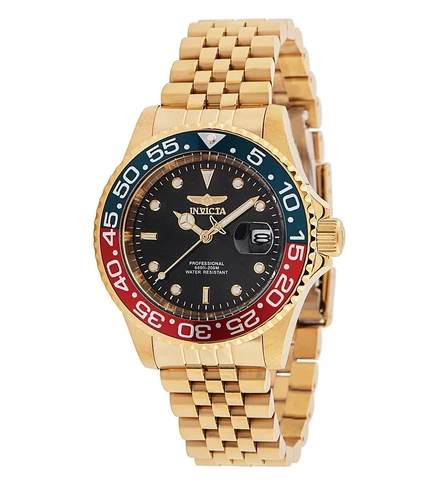 Мужские кварцевые часы Invicta 36041 Pro Diver с 3 стрелками и черным циферблатом, позолоченные
