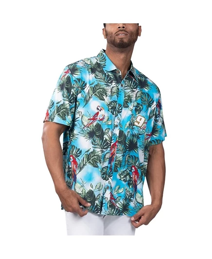 Мужская рубашка Margaritaville светло-голубого цвета с надписью Chase Elliott Jungle Parrot Party на пуговицах blue