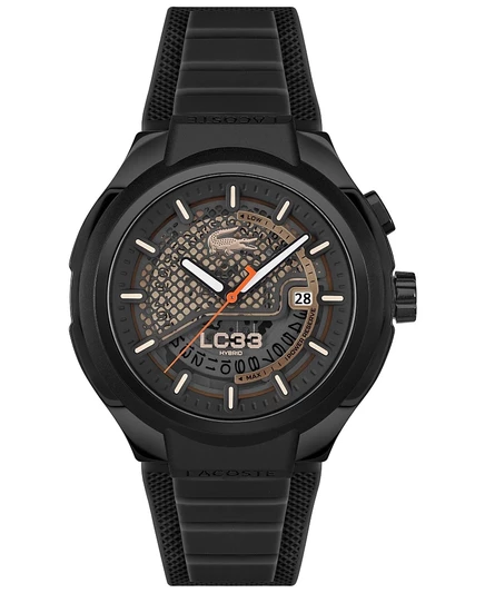 Мужские часы Lacoste LC33 Mech Hybrid с автоматическим механизмом на черном силиконовом ремешке, 44 мм, черные