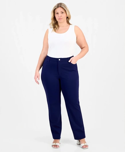 Современные компрессионные брюки Jones New York Plus Size Lexington с прямыми штанинами синего цвета