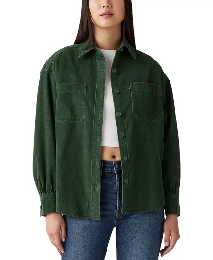  Женская вельветовая рубашка Levi's из хлопка зеленого цвета python green