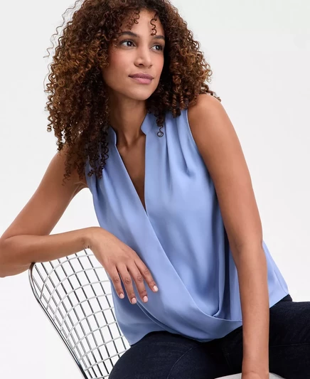 Женский топ без рукавов с V-образным вырезом I.N.C. International Concepts, эксклюзивно от Macys blue saber