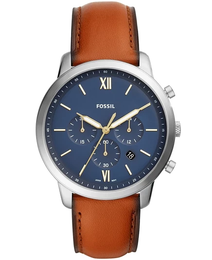 Мужские часы Fossil с хронографом Neutra на коричневом кожаном ремешке 44 мм серебристого цвета
