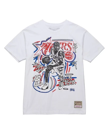 Мужская футболка Mitchell & Ness Allen Iverson White Philadelphia 76ers Hardwood Classics с рисунком мелом от Allen Iverson white