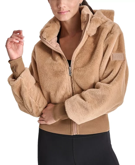 Женская куртка-бомбер на молнии спереди DKNY из искусственного меха praline