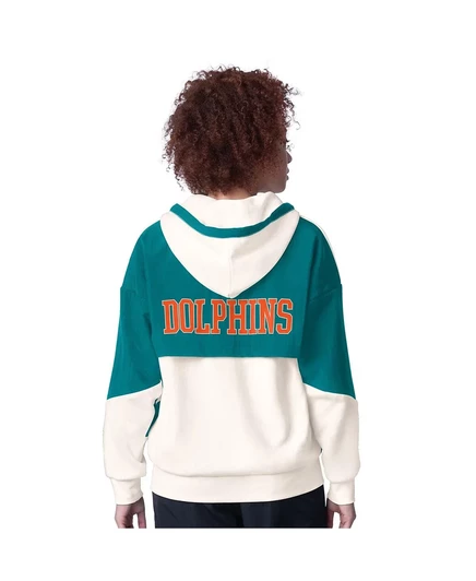 Стартовая женская белая толстовка Miami Dolphins Scrimmage с капюшоном на молнии white, aqua