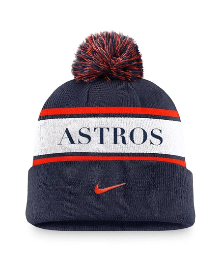 Мужская вязаная шапка Nike Navy Houston Astros Team в полоску с козырьком и манжетами с помпоном navy