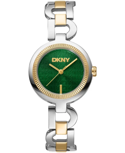 Женские кварцевые двухцветные часы-браслет из нержавеющей стали DKNY с открытым соединением, 28 мм, зеленый