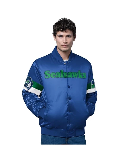 Стартовая мужская куртка Royal Seattle Seahawks Triple Option с атласным винтажным логотипом Varsity на полной застежке