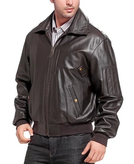 Десантная кожаная мужская куртка-бомбер B-15 Leather Flight Bomber Jacket brown
