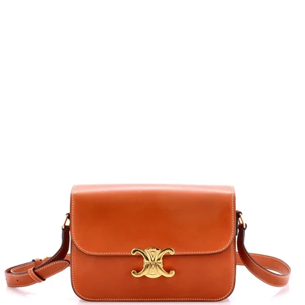 Женская сумка Celine Triomphe Medium из гладкой кожи, коричневая