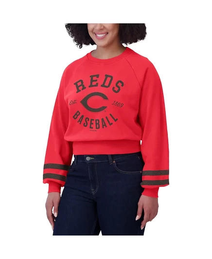 Женская одежда от Erin Andrews красного цвета Cincinnati Reds, винтажный укороченный пуловер-толстовка со стиркой от Erin Andrews red