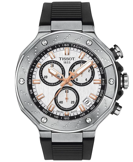 Мужские часы Tissot T‑Race 45 мм, хронограф, черный ремешок