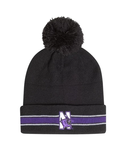 Мужская черная вязаная шапка Northwestern Wildcats City Collection Drive с манжетами и помпоном black