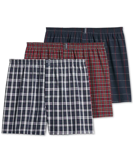  Мужские 3-ПК. Тканые Боксеры navy tartan