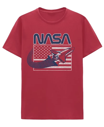 Гибридная одежда Мужская футболка с ракетным флагом NASA Americana, красная