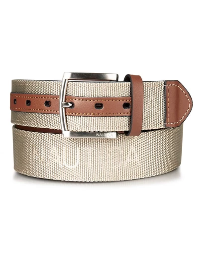 Мужской кожаный ремень с фирменной тесьмой и логотипом Nautica tan/beige