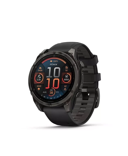  умные GPS-часы fenix 8, 47 мм, AMOLED, Для улицы и фитнеса, Saphire, Углеродно-серый, Титаново-черный, Черный/Pebble Серый ремешок titanium black, black/ gray band