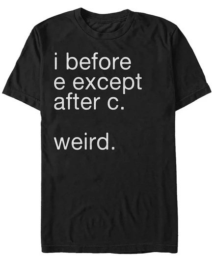 Мужская универсальная футболка Additude I Before E Except Wait с коротким рукавом Crew black
