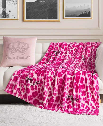 Плюшевый плед Juicy Couture 127×178 см, розовый с леопардом