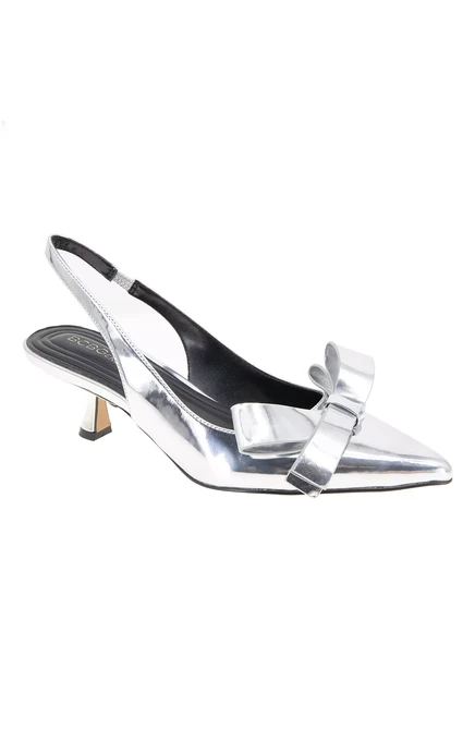  Женские туфли-лодочки Kasti с бантиком на тонком каблуке Kattenback silver metallic