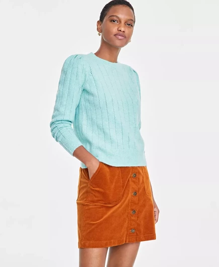  Женский пуловер с круглым вырезом от Pointelle, созданный для Macy's green mist