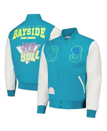 Мужская куртка Aqua Saved by the Bell Tigers Varsity с застежкой на пуговицы aqua