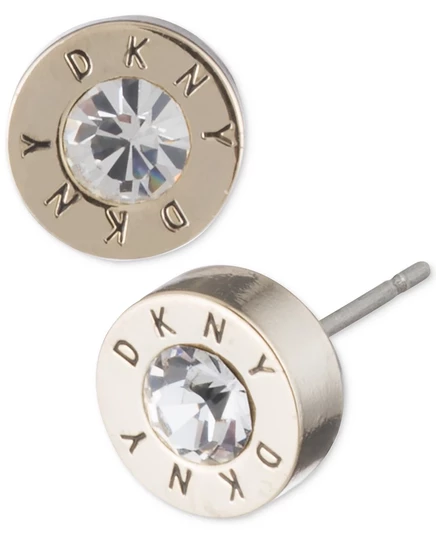 Кольцо с кристаллами и логотипом DKNY, серьги-гвоздики из золота
