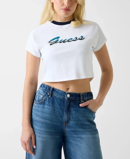 Женская укороченная футболка Guess с логотипом, белая