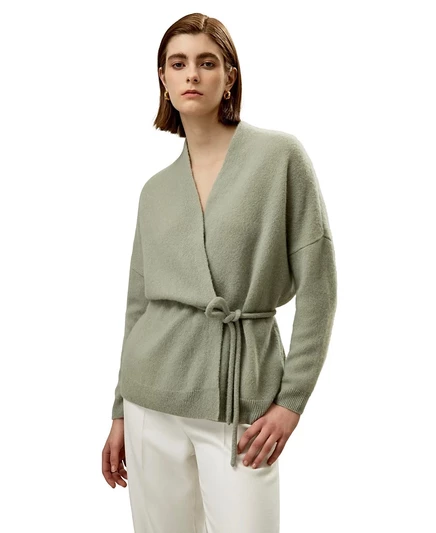 Женский кардиган LilySilk на запах, кашемир/шелк, зеленый