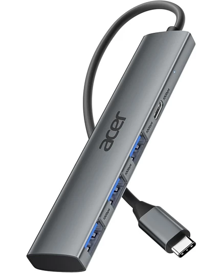 Концентратор Acer USB-C, 10 Гбит/с, адаптер USB 3.2 Gen 2 с 3 портами USB-A и 1 USB-C, серый