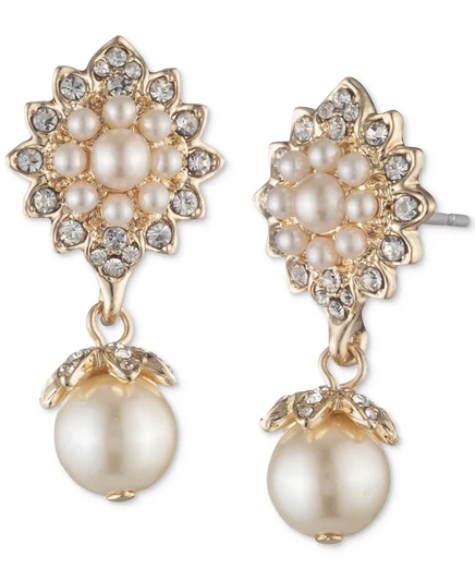 Серьги Marchesa с кристаллами и имитацией жемчуга, золотистые