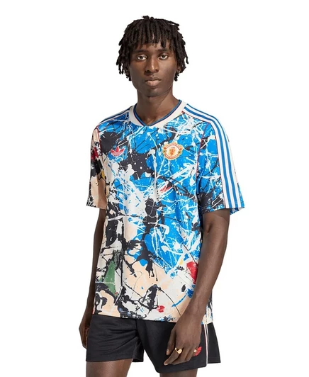 Мужская футболка Adidas синего цвета Manchester United X Stone Roses, копия синего джерси