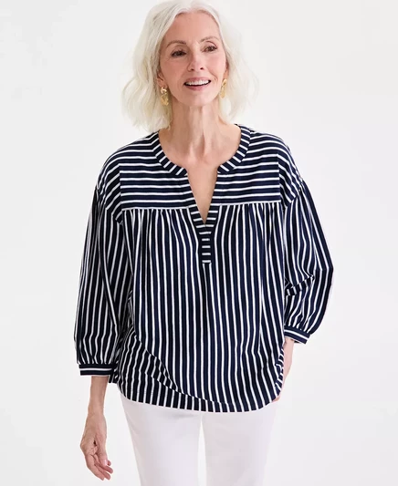  Миниатюрный топ с принтом и рукавами 3/4, эксклюзивно от Macy's stripe stone