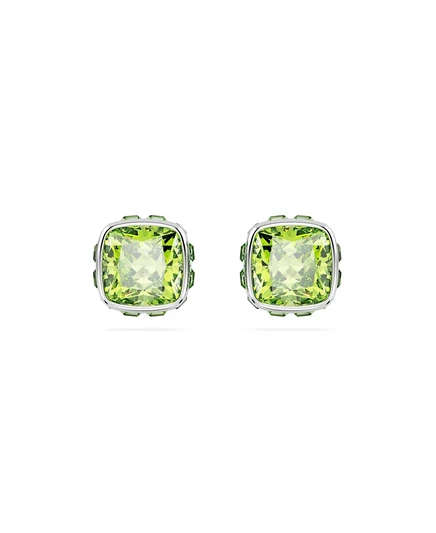 Серьги-гвоздики квадратной огранки с родиевым покрытием Swarovski с цветным камнем-гвоздиком