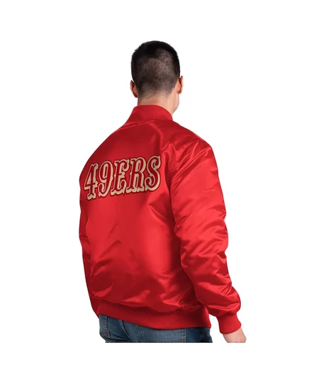 Стартовая мужская алая университетская куртка San Francisco 49ers из атласа с застежкой на пуговицы scarlet