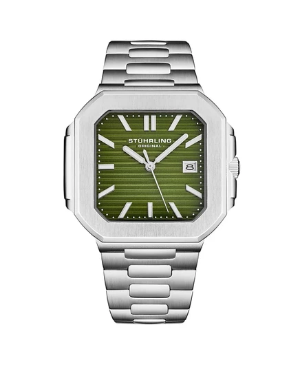 Мужские кварцевые часы Stuhrling Modulus 4064 из матовой стали со встроенным браслетом и квадратным корпусом диаметром 43 мм