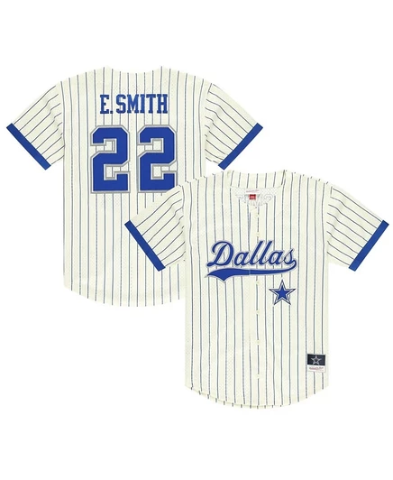 Мужская бейсбольная майка Mitchell & Ness Emmitt Smith Cream Dallas Cowboys с надписью и номером, сетчатая, на пуговицах