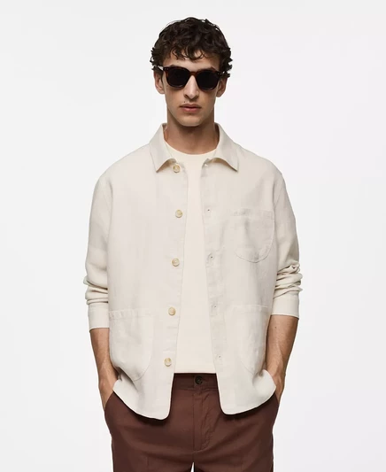 Мужская льняная рубашка Mango с карманами white