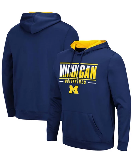 Мужская толстовка-пуловер Michigan Wolverines Slash Stack 2.0 темно-синего цвета с капюшоном navy