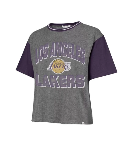 Женская брендовая серая футболка Los Angeles Lakers Rise Clubhouse Ziggy Color Block от бренда '47 gray